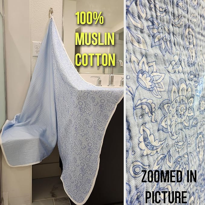 2-Pack Muslin Hooded Baby Towels, 100% Cotton, Towels for Babies, Infants, Toddles, Soft and Absorbent for Boy and Girl, Double Layered Baby Towel With Hood, Babies Muslin Towel Set (Blue Flowers)