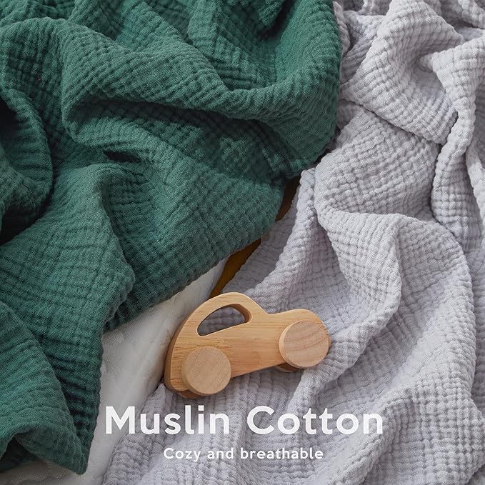 Pro Goleem Muslin Pack n Play Sheets for Boys and Girls, Soft Breathable Cotton Fitted Mini Crib Sheets, Neutral Baby Sheets for Playard Mattress, 2 Pack (Grey＆Green)
