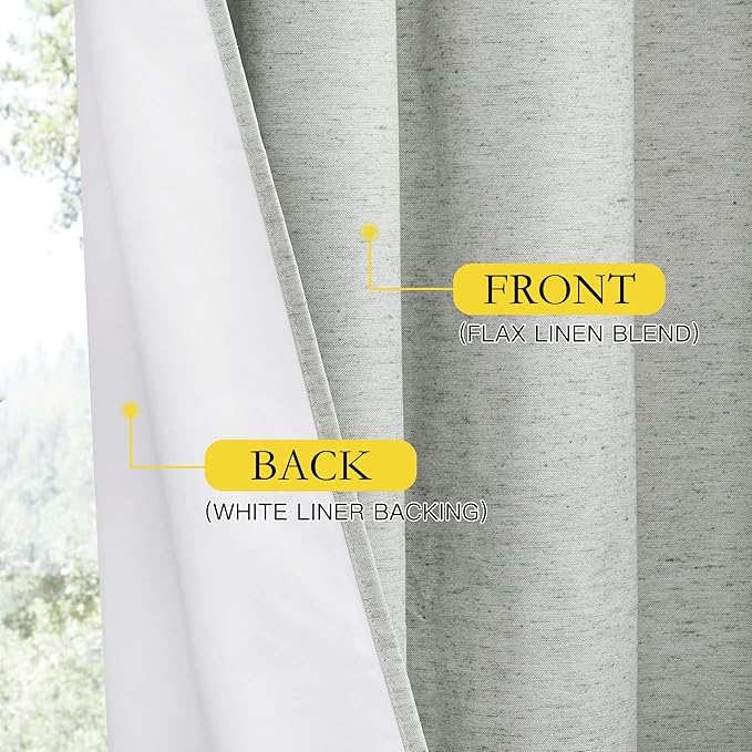 NICETOWN Grey Long Linen Full Shade Panels, Pair of Thermal Insulated & Energy Efficiency Blackout Curtains for Living Room Windows, Lined Silky Performance Window Dressing (52" Wide x 95" Long)