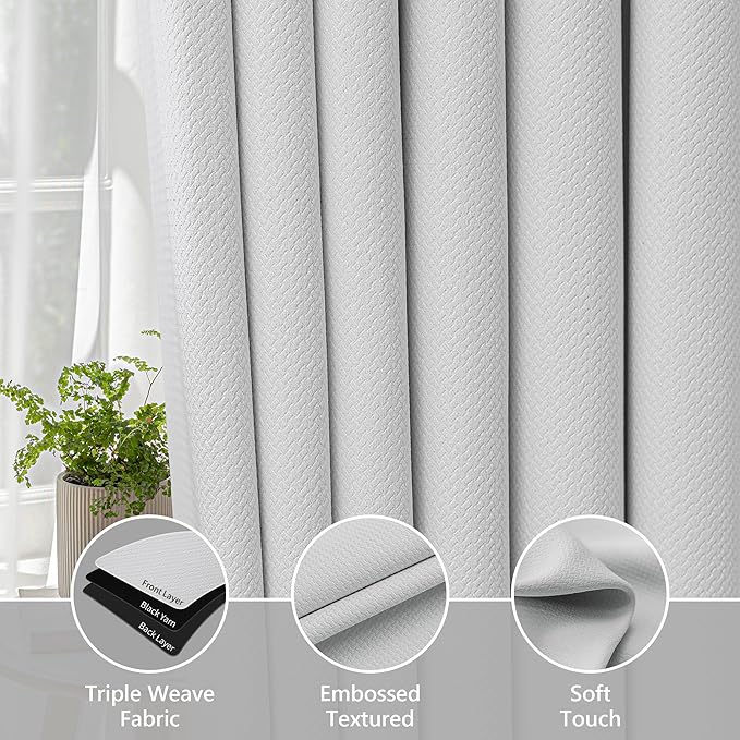 FMFUNCTEX 100% Blackout Curtains for Bedroom, White Back Tab Curtain 84 Inches Long Drapery Thermal Insulated Curtains for Living Room, Black Out Drapes Rod Pocket Room Darkening 2 Panels