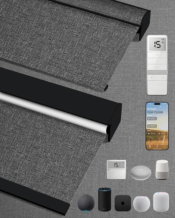 Kincmo Motorized Blinds with Remote,100% Blackout Motorized Roller Shades Work with Apple Homekit,Alexa,Google, Custom Electric Blinds with App,Voice Control (Classic Dark Grey)