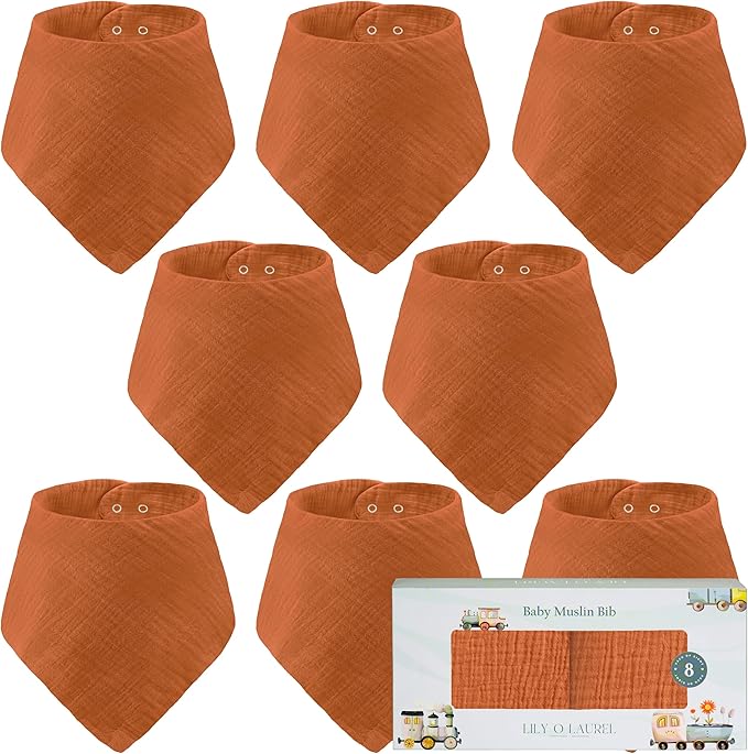 LILY O LAUREL Muslin Baby bibs for drooling and teething, 100% cotton, Bibs for baby girl, Muslin bibs for boys (8 Pack)