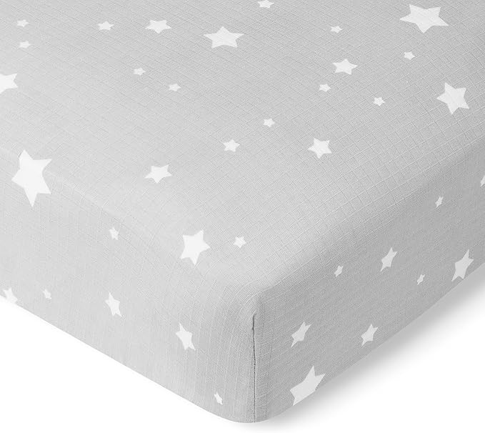 Newton Baby Fitted Crib Sheet (2-Pack) - Ultra Breathable and Soft, Organic Cotton, Fits All Standard Cribs, Stardust Grey & Plain White