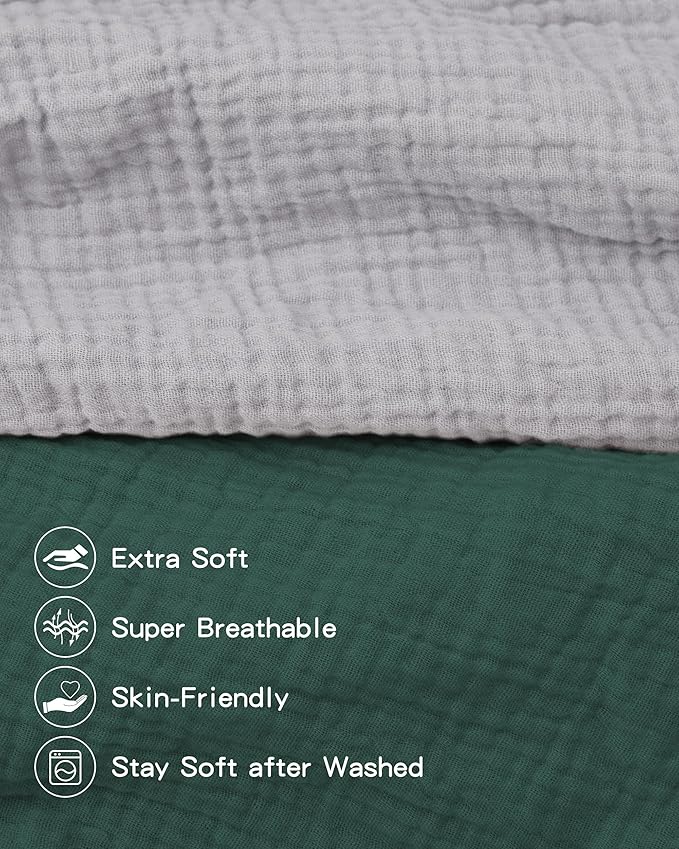 Pro Goleem Muslin Bassinet Sheet for Boys and Girls, Soft Breathable Fitted Cotton Baby Sheets Set for Oval Hourglass and Rectangular Bassinet Mattress, Neutral, 2 Pack (Grey＆Green)