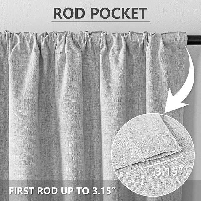 100% Blackout Curtains 90 inch Length 1 Panel Faux Linen Long Drapes for Bedroom Living Room Black Out Room Darkening Curtain Thermal Insulated Back Tab Rod Pocket(W100 x L90,Off-White)