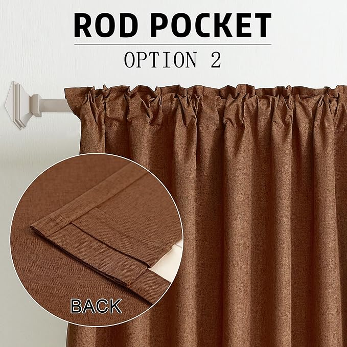 DUALIFE Rust 96 Inch Long Blackout Terracotta Curtains - Extra Wide Thermal Insulated Sun Block Out Bedroom Linen Curtains 8 ft Window Covering Back Tab Drapes for Hall Living Room W84 x L96,2 Pcs