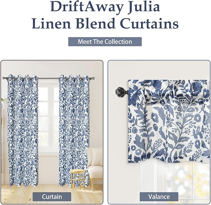 DriftAway Julia Watercolor Blackout Room Darkening Lined Thermal Insulated Energy Saving Window Curtains 2 Layers 2 Panels Each Size 52 Inch by 84 Inch Linen Navy