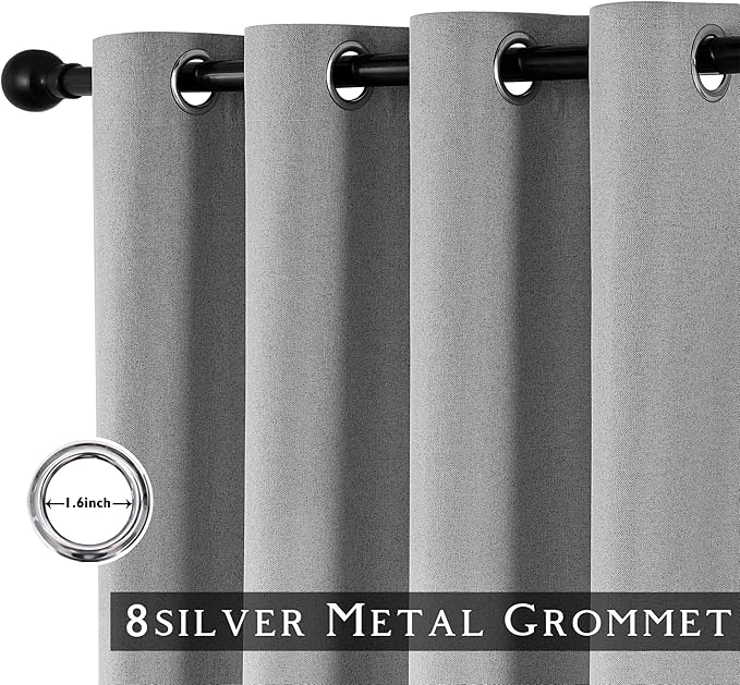ChrisDowa 100% Blackout Grey Solid Curtains 90 Inches Long 2 Panels for Bedroom Living Room,Farmhouse Room Darkening Thermal Insulated Soundproof Grommet Top Window Treatment Drapes,52x90