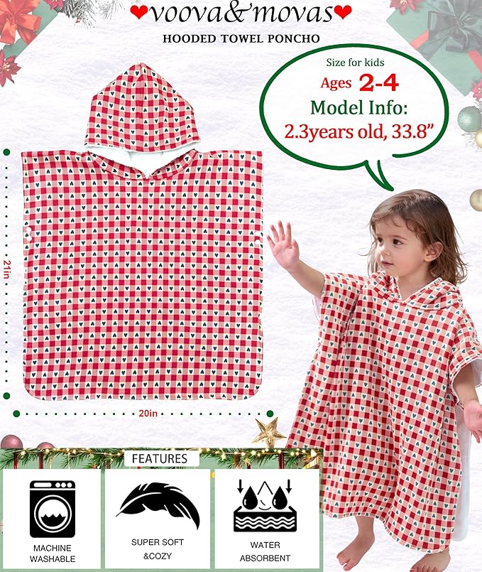 VOOVA & MOVAS Double-Layered Baby Hooded Bath Towel Poncho (2-4 Years, 20x21 Inches) | Ultra Soft & Absorbent Cotton | Thick Toddler Towel for Swimming, Beach, Shower & Winter,Heart