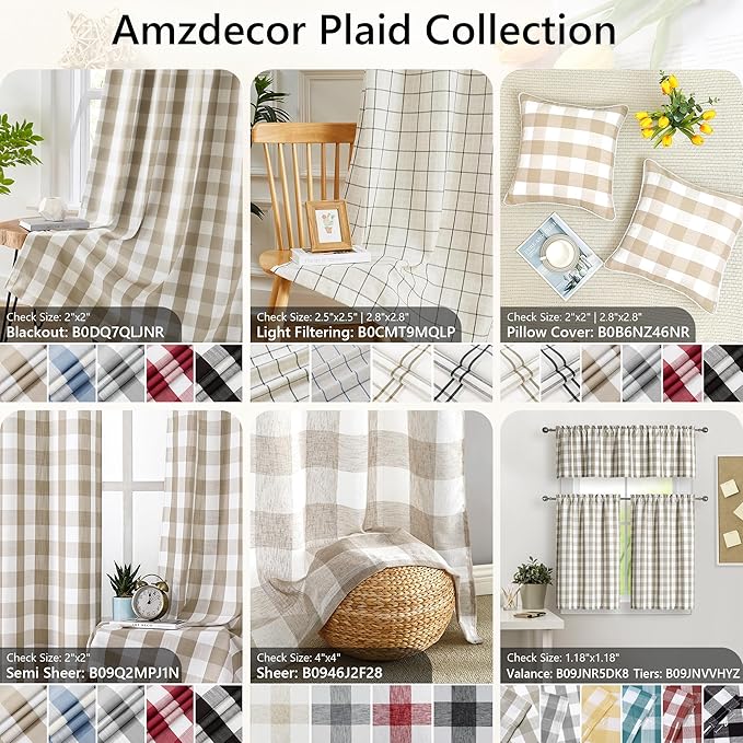 Amzdecor Buffalo Plaid Check Full Blackout Curtain Woven Checkered GEO Thermal Insulated Energy Efficient Drapes Grommet 2 Layers Window Treatment for Bedroom Living Room,2 Panels,40"x63",Beige/White