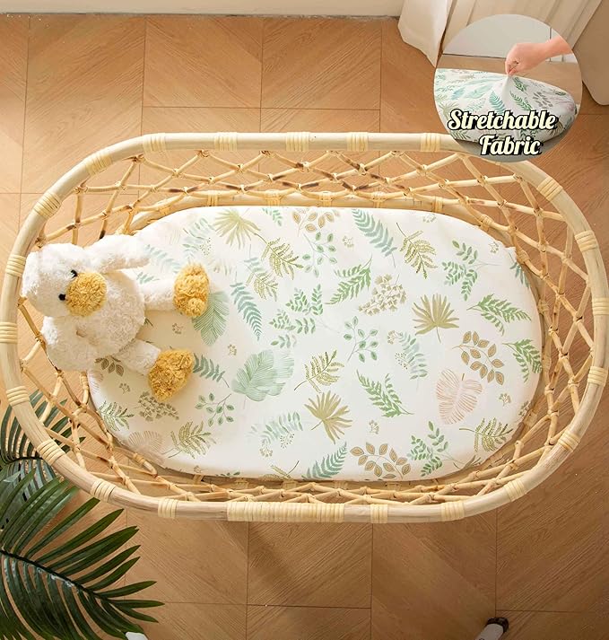 SDY Jersey Bassinet Sheets for Baby Boys and Girls,32 "x 16 "x 4", 2 Pack, Green Standard Oval/Retangle Bassinet Mattress Sheets for Toddler,Super Soft Breathable