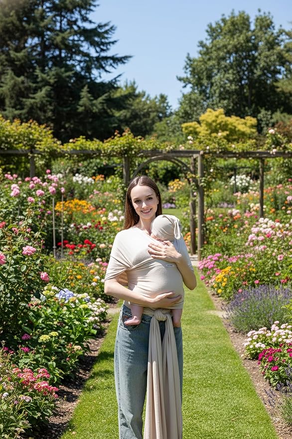 Baby Wrap Carrier for Newborns to Toddlers (8-35 lb), Modal Soft-Stretch Sling, Breathable All-Season, Quick Tie with Center Marker, Machine Washable Beige