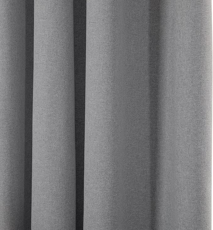 ChadMade Short Curtains 54 Inches Long, 100% Blackout Drapes for Apartment, Rod Pocket Back Tab Hook Belt Flat Hooks Curtains for Living Room and Bedroom, Grey, 2 Panels, 50W x 54 L Inch