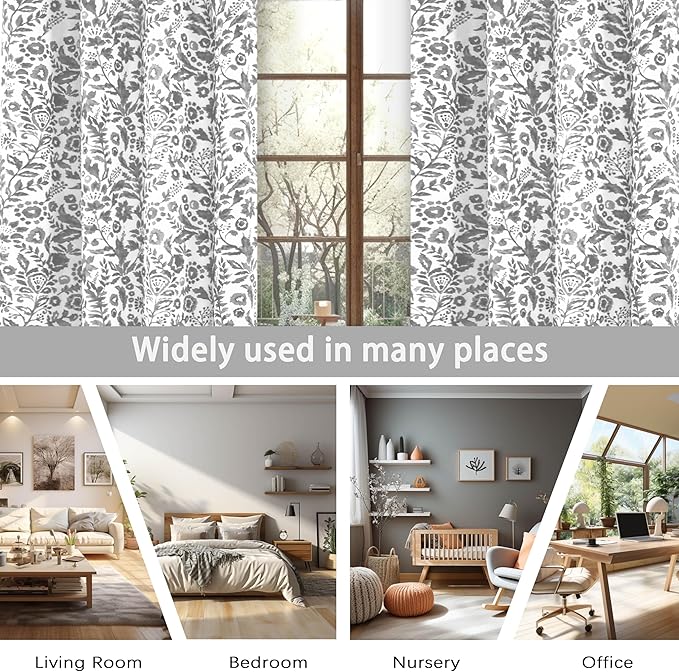 DriftAway Julia Watercolor Blackout Room Darkening Lined Thermal Insulated Energy Saving Window Curtains 2 Layers 2 Panels Each Size 52 Inch by 63 Inch Gray