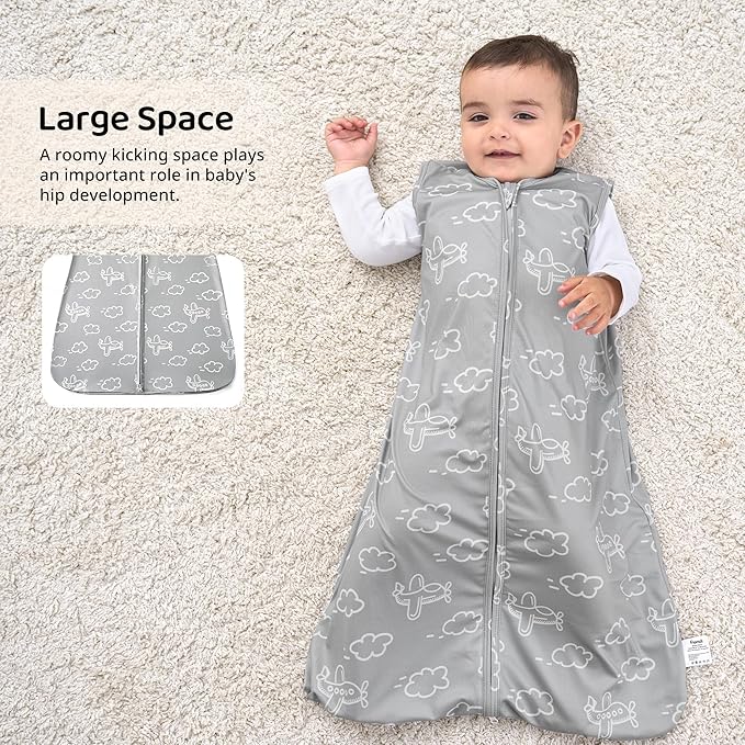 FIEMOL Baby Sleep Sack 12-18 Months, 0.5 TOG Wearable Blanket for Baby Boy and Girl, 2-Way Zipper Toddler Sleeping Bag 2 Pack, Lightweight Sleep Sacks Grey Helicopter（Large）