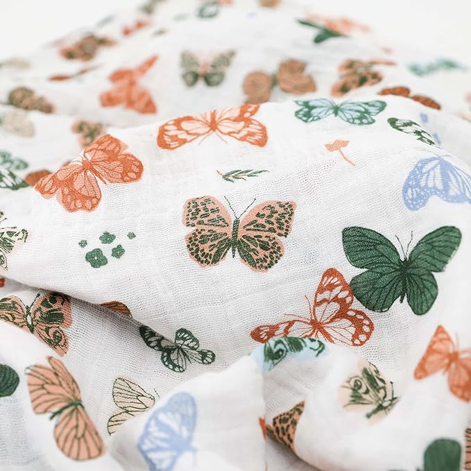 Little Unicorn Muslin Swaddle Blanket for Newborns & Infants | Soft & Breathable Fabric | Set of 3 Baby Blankets for Swaddling, Nursing, Shower Gifts (Butterflies)