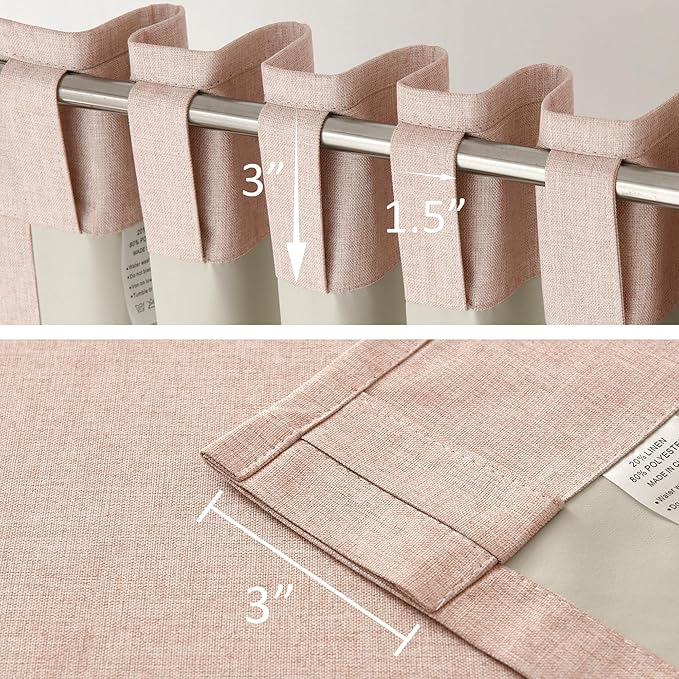 DUALIFE Full Blackout Baby Pink Curtains 63 Inch Long Linen Textured Curtains Thermal Insulated Heat Blocking Noise Reducing Vintage Drapes for Nursery Bedroom Rod Pocket&Back Tab 2 Panels 50W x 63L