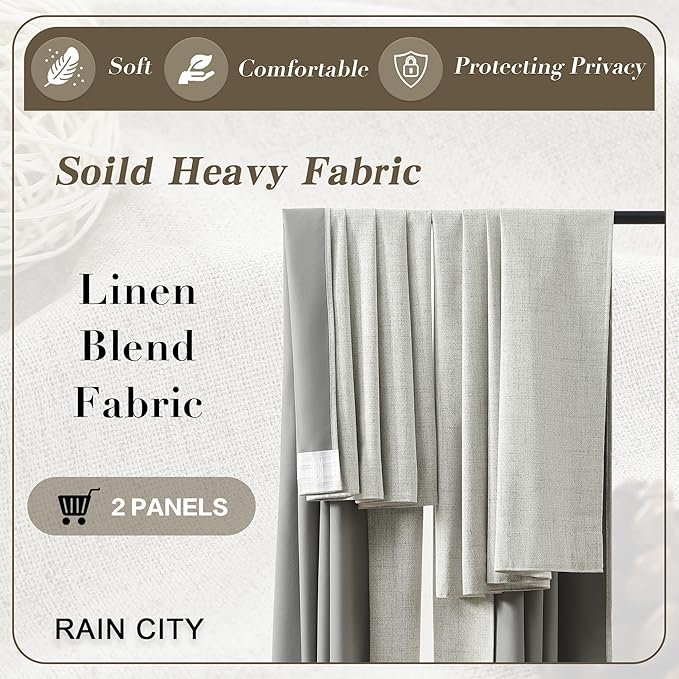RAIN CITY 132 Inch Blackout Curtains Panels Set,Linen Textured Custom Curtains High Ceiling to Floor Rod Pocket Back Tab Farmhouse Dark Out Window Drapes for Living Room 11ft Length,Natural Cream