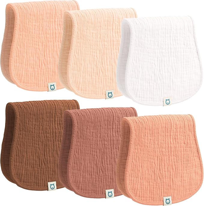 ROMY RO Muslin Burp Cloths Set, 6 Pieces, 100% Organic Cotton Hand Washcloths for Baby Boys and Girls Extra Absorbent and Soft Burping Rags (Cherry - Multi Colored)