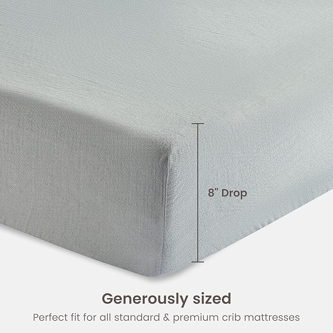 Bioweaves Organic Cotton Muslin Bassinet Sheet, GOTS Certified Extra Soft Fitted Sheet, Universal Fit for Oval Baby Bassinet Mattresses, 33" x 17", 4 Inch Pocket, Hint of Mint