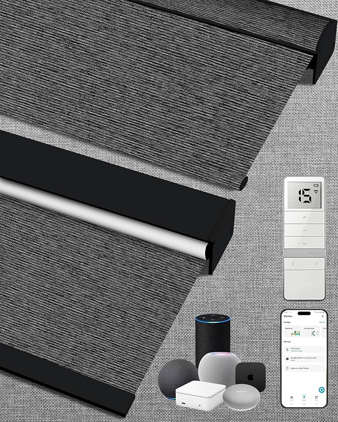 Kincmo Motorized Blinds with Remote,100% Blackout Motorized Roller Shades Work with Apple Homekit,Alexa,Google, Custom Electric Blinds with App,Voice Control (Eclipse Anchor Grey)