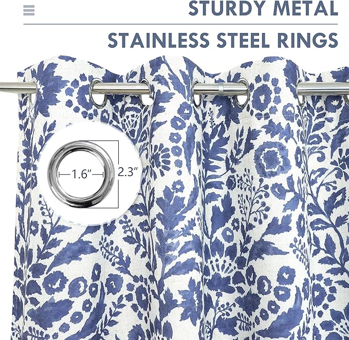 DriftAway Julia Watercolor Blackout Room Darkening Lined Thermal Insulated Energy Saving Window Curtains 2 Layers 2 Panels Each Size 52 Inch by 108 Inch Linen Navy
