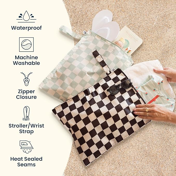 Tiny Twinkle Mess Proof Wet Bags | 2-Pack Reusable Waterproof Wet Bags for Swimsuits | Baby Clothes | Travel & Diaper Bag (Blue Floral)