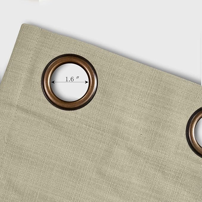 ChadMade 120W x 96L Inch Grey Beige Linen Polyester Curtain Drapes with Blackout Lining, Room Darkening Antique Bronze Grommet Curtain for Sliding Glass Door Patio Door Living Room (1 Panel)