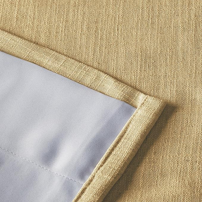 ChadMadePolyester Linen Grommet Header Curtain with Blackout Liner 84 Inches Long Drape for Traverse Rod in Living Room Bedroom Dining Room 50Wx84L, 1 Panel, Khaki, Tallis Collection