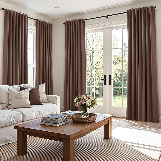 Guken 100% Blackout Curtains 108 Inch Length 2 Panels Set for Living Room Bedroom Back Tab Thermal Insulated Black Out Linen Drapes Room Darkening Cappuccino,52x108