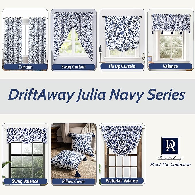DriftAway Julia Watercolor Blackout Room Darkening Lined Thermal Insulated Energy Saving Window Curtains 2 Layers 2 Panels Each Size 52 Inch by 63 Inch Navy