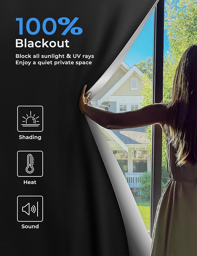 Sumobaby Blackout Curtains for Bedroom Portable 21"x60",No Drill Blackout Shades with Upgraded Hook&Loop Tapes,100% Black Out Window Cover,Thermal Insulated Blinds for Bedroom,Nursery(1 Panel,Black)