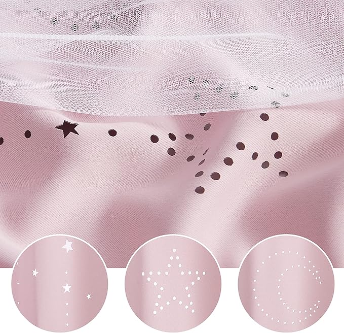 NICETOWN Bedroom Curtains 84 inches Long - Double Layered Ombre Moon Star BlackoutCurtain Panel with White Sheer Overlay, Nursery Curtains for Kids Room Decor, 70" Wide, Pink, 1 Piece