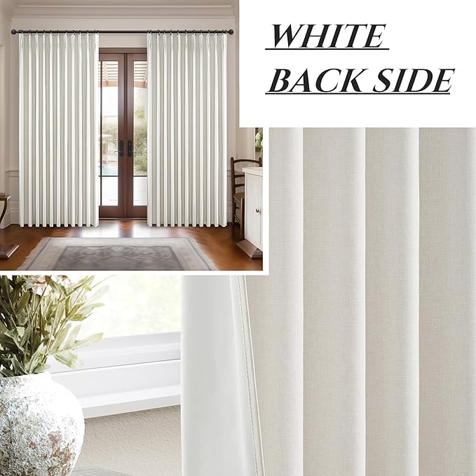 Curtains 60 Inch Length Extra Wide Pinch Pleated Black Out 96 Inch Long for Living Room/Sliding Door, Farmhouse Linen Thick Boho Bedroom Heavy Insulated Large Window Drapes(60"Wx96"L 2Panels,Birch)