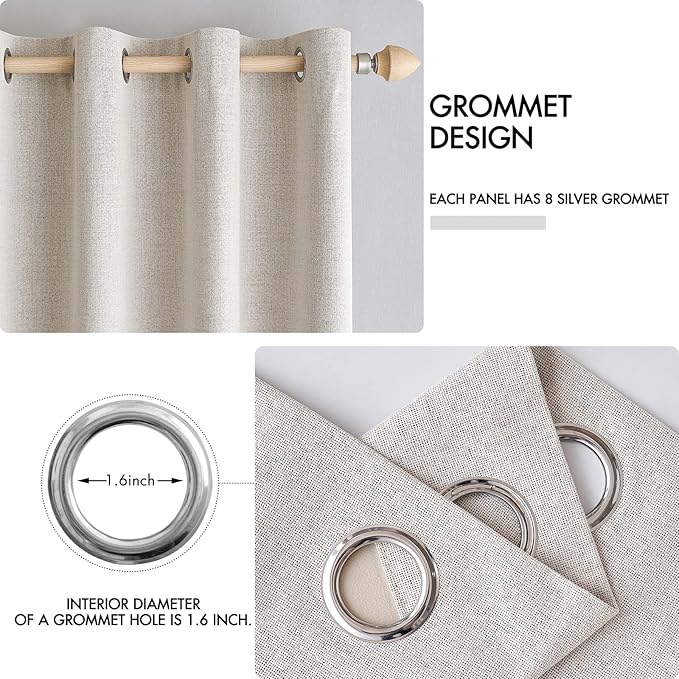 MIULEE 100% Blackout Linen Textured Curtains for Bedroom Solid Thermal Insulated Ivory Grommet Room Darkening Curtains & Drapes Luxury Decor for Living Room Nursery 52 x 54 Inch (2 Panels)