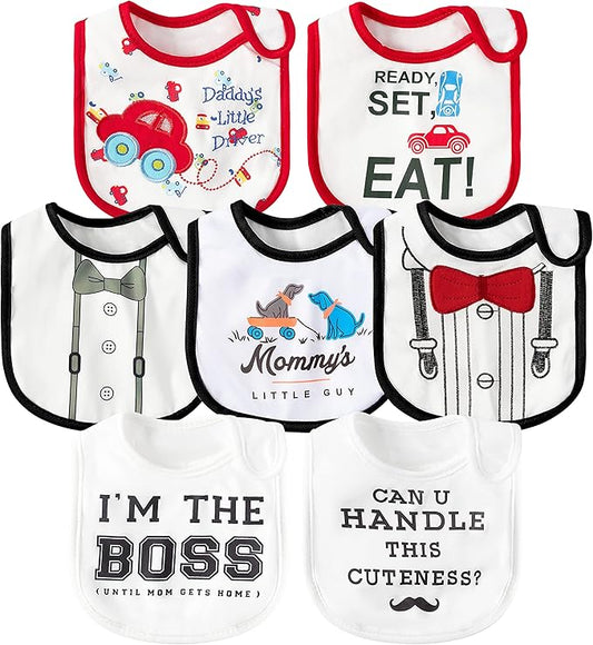 2ooya 7Pcs Cotton Waterproof Baby Bibs Hook Loop Closure Newborn Bib Keepsake Baby Gift for Drooling Feeding Eating