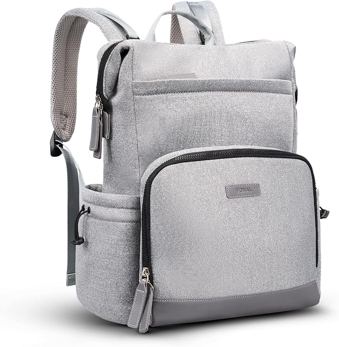 VONAL Neoprene Diaper Bag Backpack with Changing Pad, 33L Large Capacity Neoprene Backpack Baby Diaper Bag with Insulated Pockets, Travel Diaper Backpack Baby with 12 Pockets for Mom & Dad, Gray