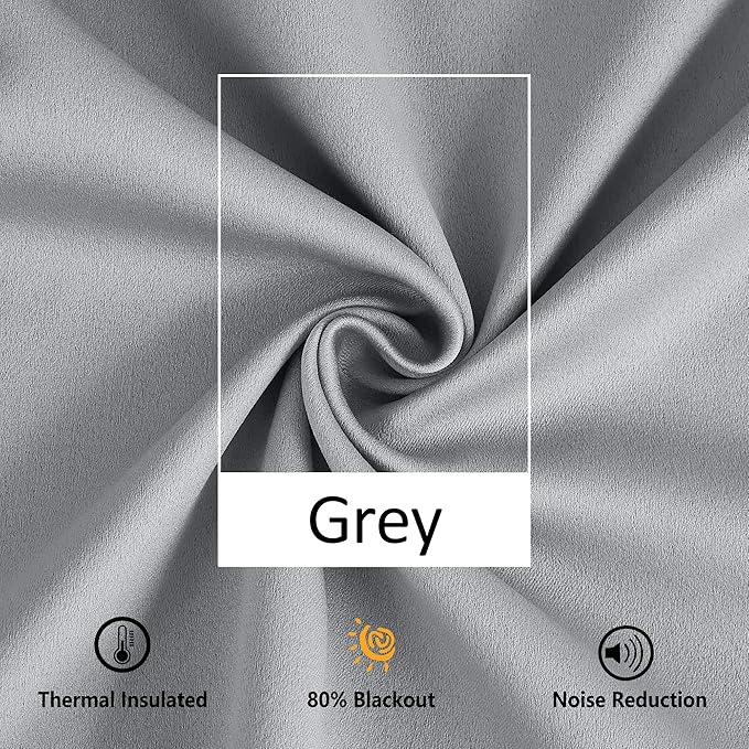 Treatmentex Pompom Full Blackout Curtains Grey Window Curtains for Basement 54 inches Thermal Insulated Room Darkening Curtain Drapes for Nursery 2 Panels