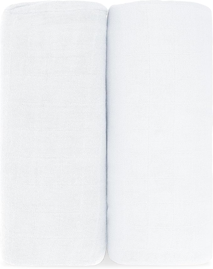 Comfy Cubs Muslin Swaddle Blankets Pack of 2, 47 x 47 Inch Soft Cotton Baby Blanket Set, Large Multipurpose Wraps for Newborns - Self-Soothing Swaddles for Newborns - White