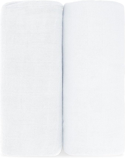 Comfy Cubs Muslin Swaddle Blankets Pack of 2, 47 x 47 Inch Soft Cotton Baby Blanket Set, Large Multipurpose Wraps for Newborns - Self-Soothing Swaddles for Newborns - White