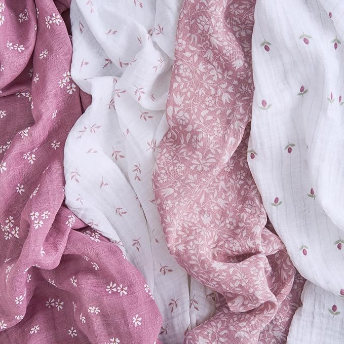 aden + anais 100% Organic Cotton Muslin Swaddle, Breathable Baby Blanket, Ideal for Boys, Girls, Newborns, Babies & Infants, Receiving Blanket, Lightweight Wrap, 4 Pack, Heritage Floral