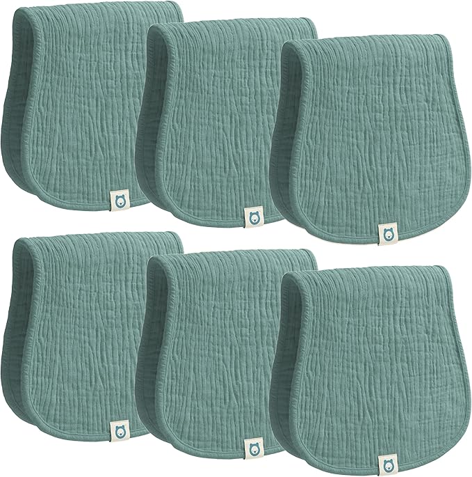 ROMY RO Muslin Burp Cloths Set, 6 Pieces, 100% Organic Cotton Hand Washcloths for Baby Boys and Girls Extra Absorbent and Soft Burping Rags (Teal - Solid Color)