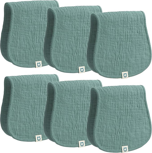 ROMY RO Muslin Burp Cloths Set, 6 Pieces, 100% Organic Cotton Hand Washcloths for Baby Boys and Girls Extra Absorbent and Soft Burping Rags (Teal - Solid Color)