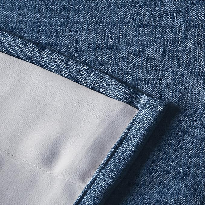 ChadMadeBlackout Linen Curtain for Traverse Rod Pole in Living Room Bedroom Grommet Header Drape for Sliding Patio Door Windows 100Wx96L, 1 Panel, Navy Blue, Tallis Collection