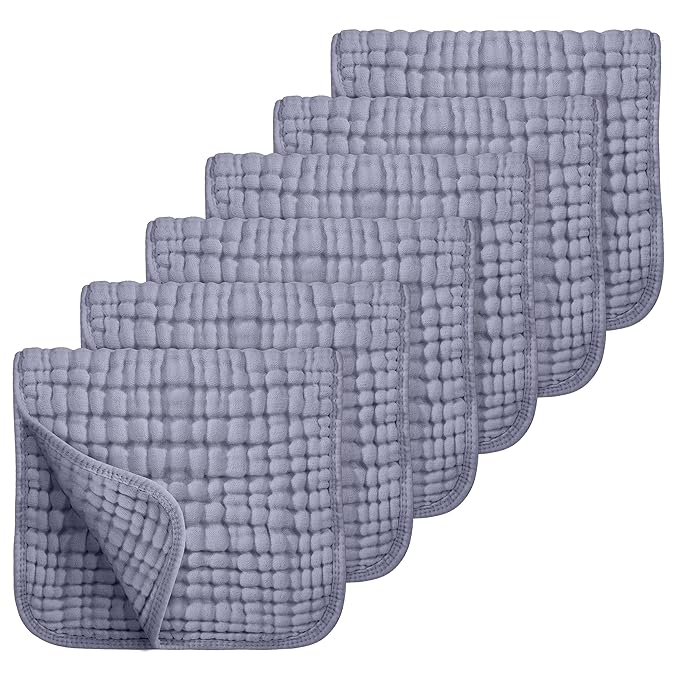 Looxii Muslin Burp Cloths 100% Cotton Muslin Cloths Large 20''x10'' Extra Soft and Absorbent 6 Pack Baby Burping Cloth for Boys and Girls (Fog Blue)