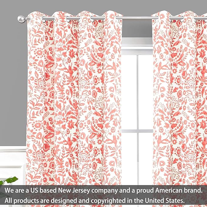 DriftAway Julia Watercolor Blackout Room Darkening Lined Thermal Insulated Energy Saving Window Curtains 2 Layers 2 Panels Each Size 52 Inch by 84 Inch Blush