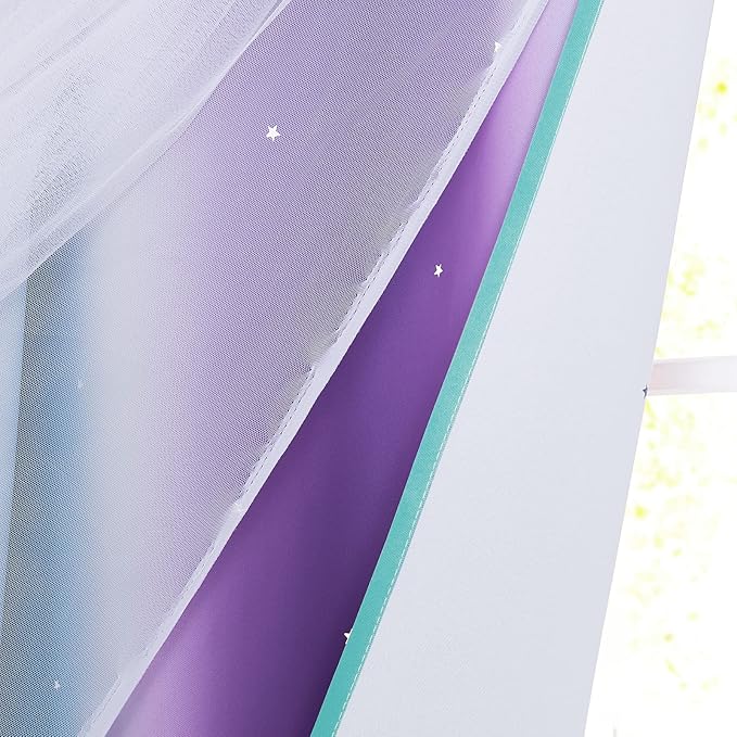 NICETOWN Girls Curtains for Bedroom Kids Room Decor White Mosquito Net & Blackout Ombre Drapes, Mix & Match Star Cut Curtain Panels for Nursery (Teal & Purple, Each is W52 x L84, Sold by 2 PCs)
