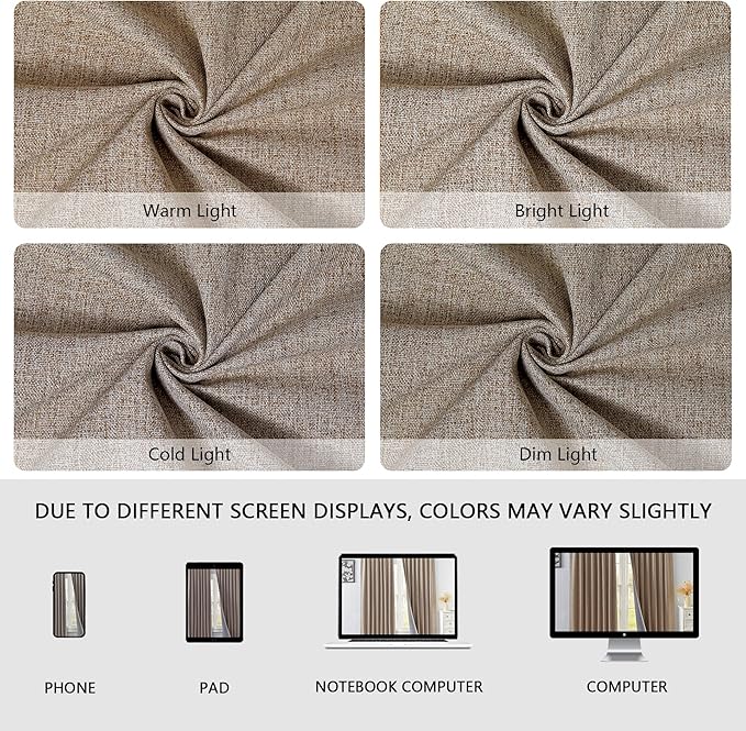 100% Blackout Curtains 108 inch Length 2 Panels Faux Linen Long Drapes for Bedroom Living Room Black Out Room Darkening Curtain Thermal Insulated Back Tab Rod Pocket(W37 x L108, Beige)