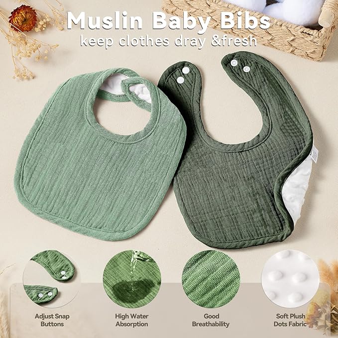Wrrernsin Muslin Baby Bibs for Unisex Boys Girls, Cotton Drool Bibs, Adjustable Newborn Bibs for Drooling and Teething