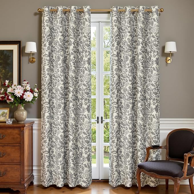 DriftAway Julia Watercolor Blackout Room Darkening Lined Thermal Insulated Energy Saving Window Curtains 2 Layers 2 Panels Each Size 52 Inch by 84 Inch Linen Grey